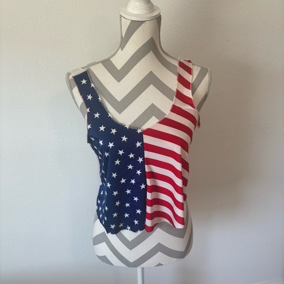 Womens American Flag Tank Top  Stars & Stripes Patriotic Sleeveless Shirt Medium - Picture 1 of 5